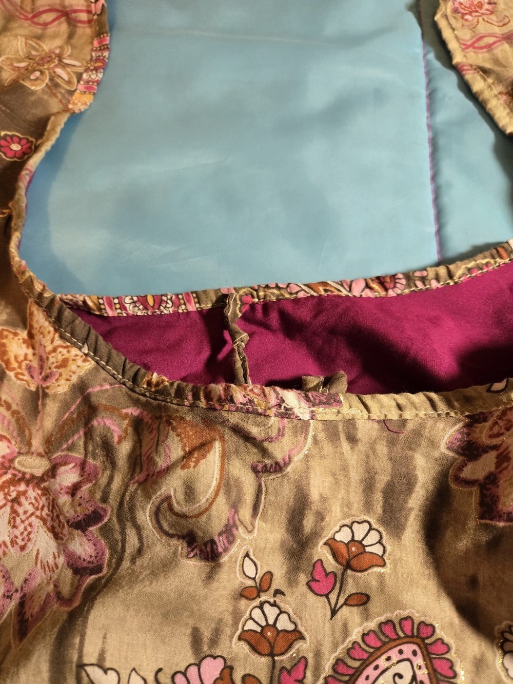 Old Navy Y2K Retro Brown Pink Floral Large Boho Hobo Shoulder Bag Purse - Picture 4 of 13